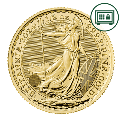 A picture of a 1/2 oz Gold Britannia Coin (2024) - Secure Storage